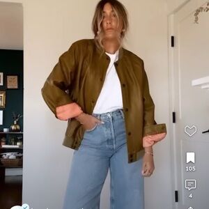 We the free vegan leather olive bomber Jacket with Peach Lining